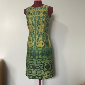 Beautiful blue-green-yellow snake print sheath dress
